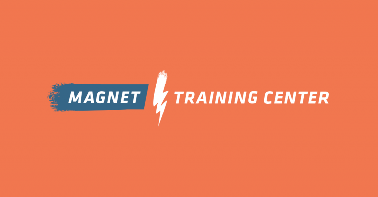 magnet Training Center written in white text with a white lightning bolt on an orange background
