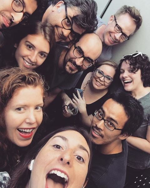Cast of Darkness Falls taking an elevator selfie